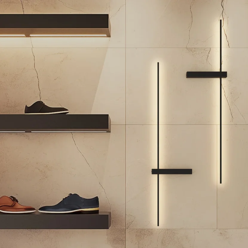 just-black-line-shop-schuhgeschaeft-wandleuchte-design-leuchte